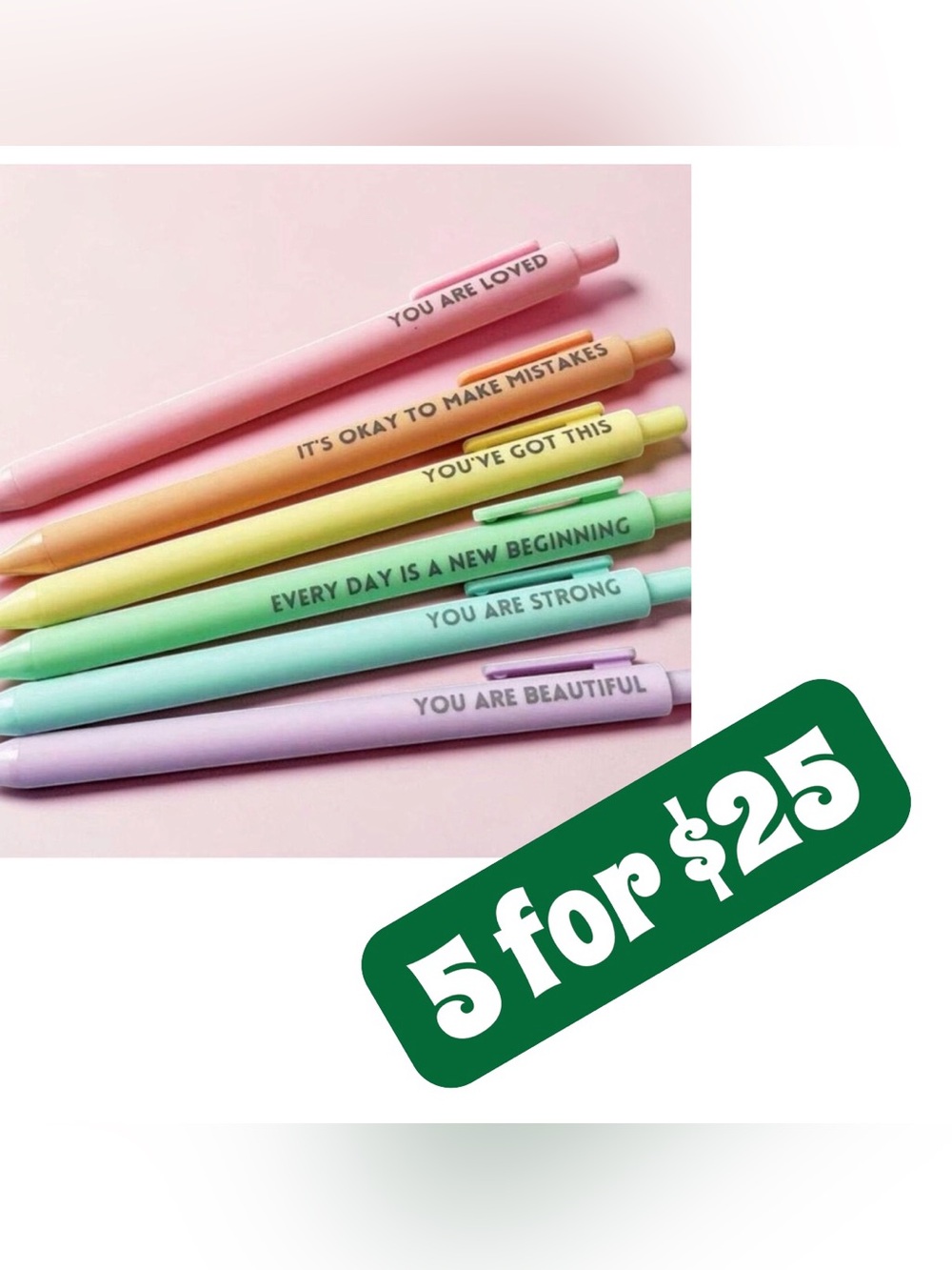 *5 ITEMS FOR $25*  Positive Message Pastel Pen Set of 6